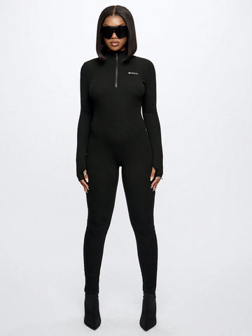 SUMWON WOMEN Long Sleeve Rib Full Length Unitard