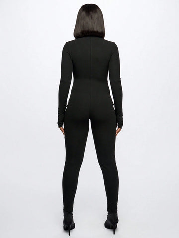 SUMWON WOMEN Long Sleeve Rib Full Length Unitard