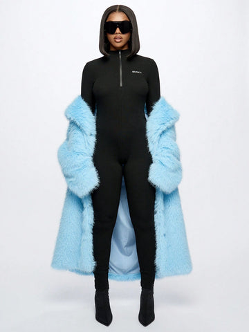 SUMWON WOMEN Long Sleeve Rib Full Length Unitard