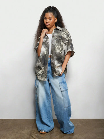 SUMWON WOMEN Oversized Fit Twill Shirt With All Over Print