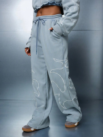 SUMWON WOMEN Washed Wide Leg Side Slit Jogger Sweatpants