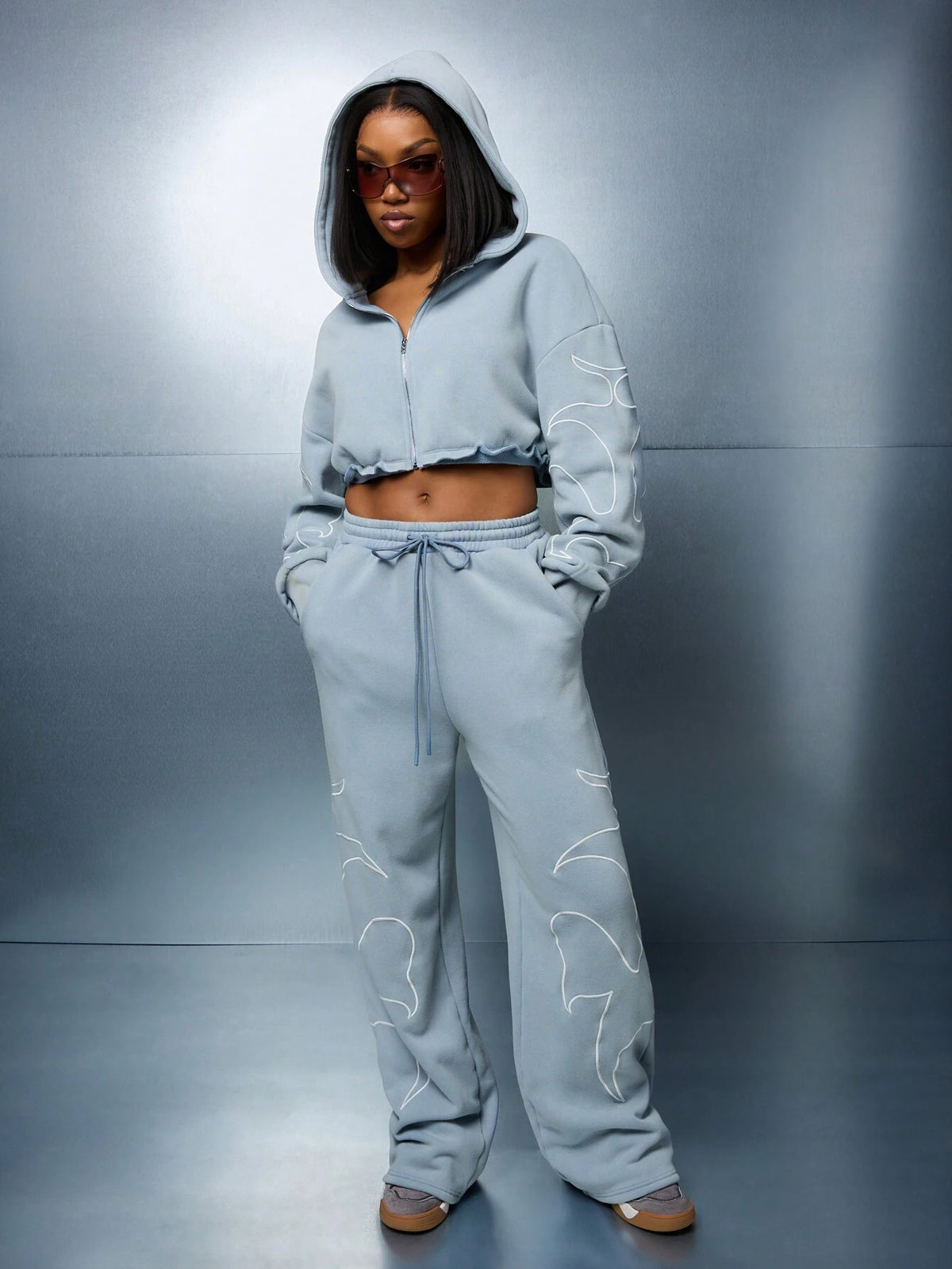 SUMWON WOMEN Washed Wide Leg Side Slit Jogger Sweatpants