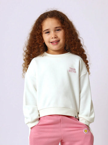 Young Girls Comfy Crew Neck Sweatshirts With Puff Graphic Print
