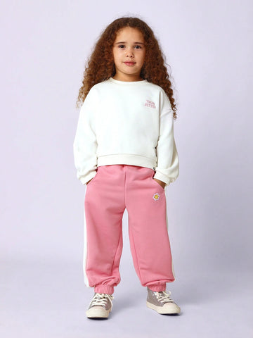 Young Girls Comfy Crew Neck Sweatshirts With Puff Graphic Print
