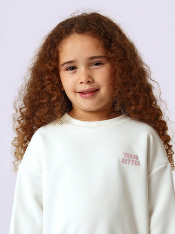 Young Girls Comfy Crew Neck Sweatshirts With Puff Graphic Print