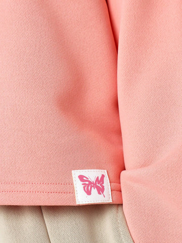 Young Girls Comfy Crop Fit Flare Sleeve Sweatshirts With Small Embroidery Pattern