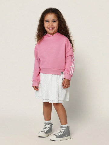Young Girls Comfy Layered Bow Dress Hoodie