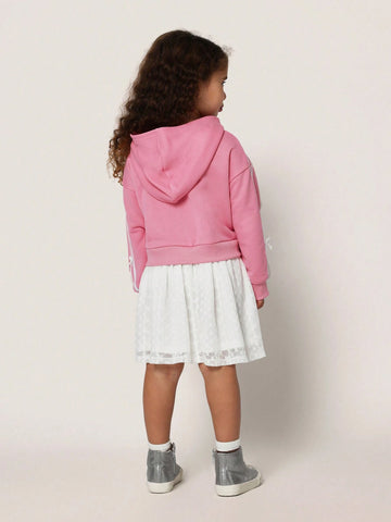 Young Girls Comfy Layered Bow Dress Hoodie