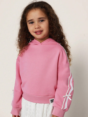 Young Girls Comfy Layered Bow Dress Hoodie
