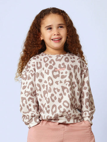 Young Girls Comfy Leopard Printed Sweatshirt