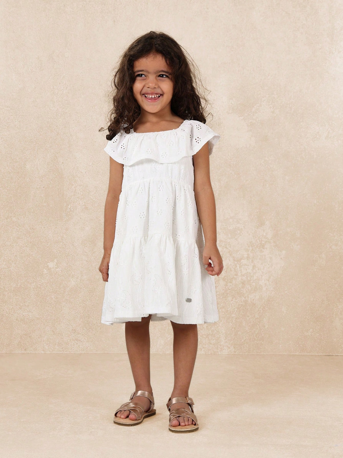 Young Girls Comfy Tiered Jersey Broderie Dress