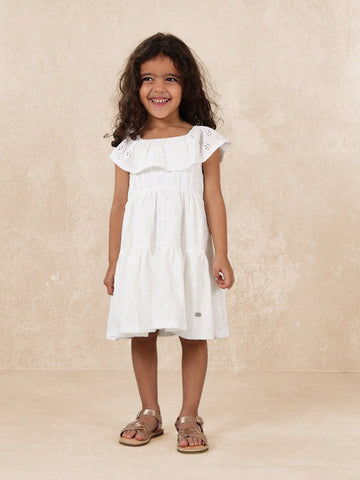 Young Girls Comfy Tiered Jersey Broderie Dress