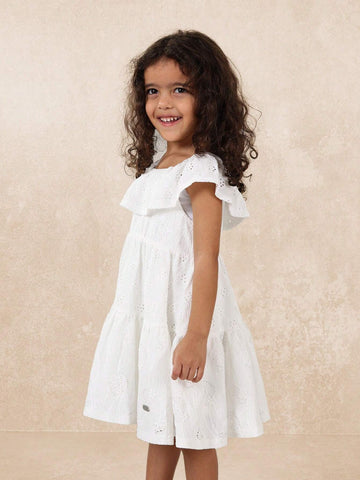 Young Girls Comfy Tiered Jersey Broderie Dress