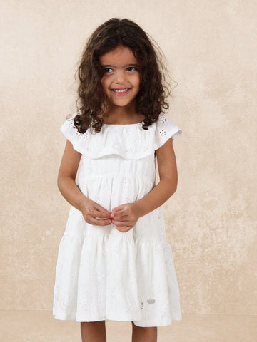 Young Girls Comfy Tiered Jersey Broderie Dress