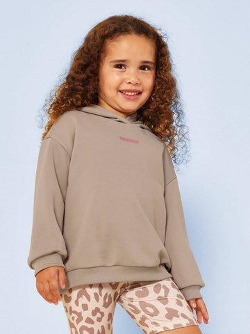 Young Girls Everyday Play Overhead Hoodie And Leopard Cycling Short 2 Piece Set With Graphic Front Print