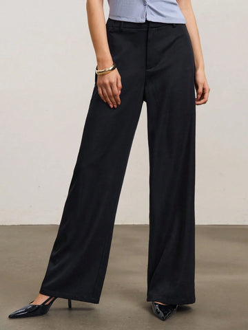 SURIMA Women Plain Minimalist Straight-Leg Casual Pants
