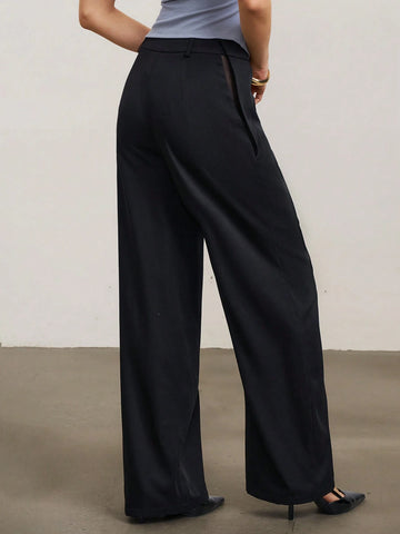 SURIMA Women Plain Minimalist Straight-Leg Casual Pants
