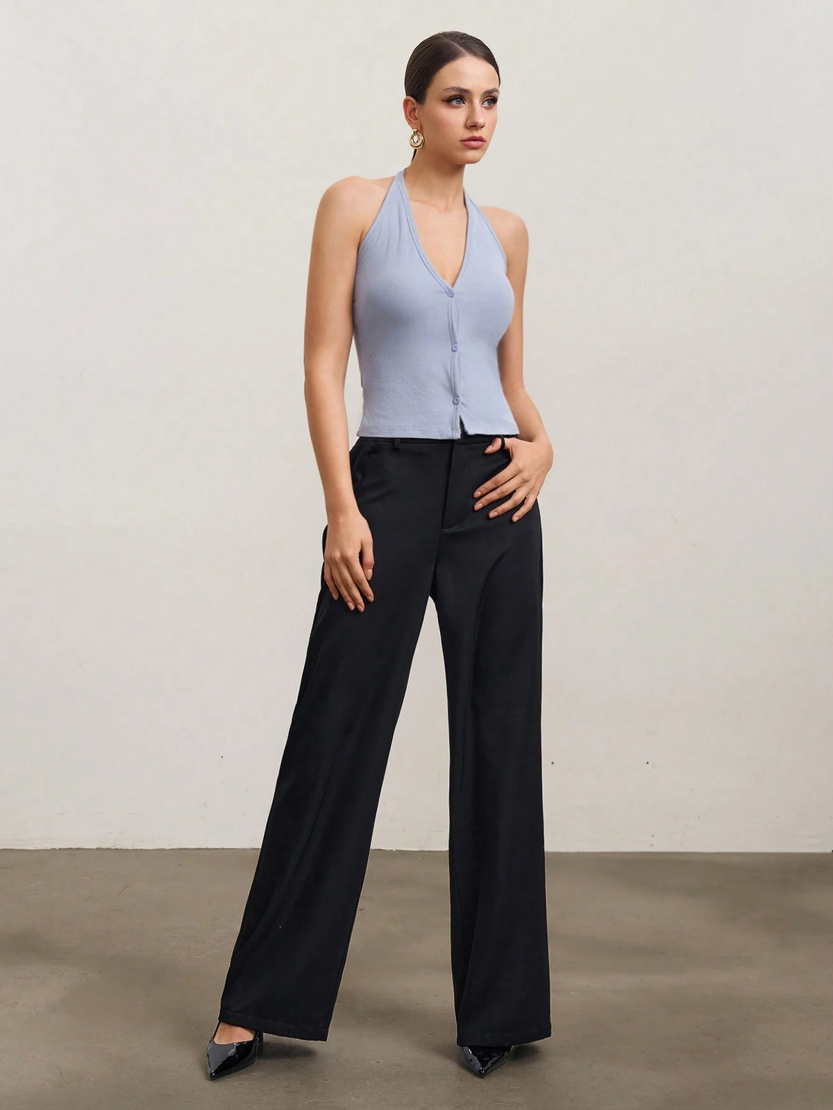 SURIMA Women Plain Minimalist Straight-Leg Casual Pants