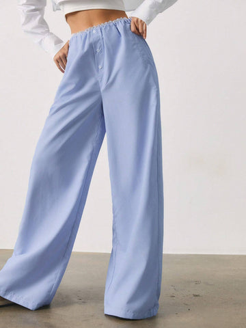 SURIMA Women's Solid Color Button-Up Straight Leg Loose Casual & Work Pants