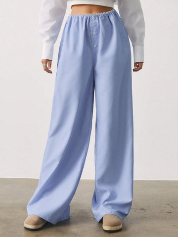 SURIMA Women's Solid Color Button-Up Straight Leg Loose Casual & Work Pants