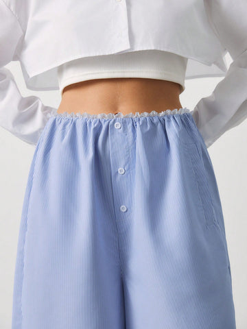 SURIMA Women's Solid Color Button-Up Straight Leg Loose Casual & Work Pants