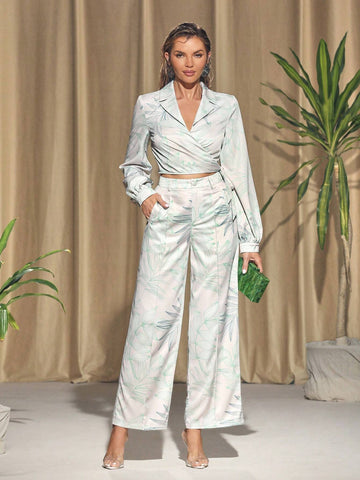 Sagredo Women's High Waist Plant Printed Wide Leg Pants