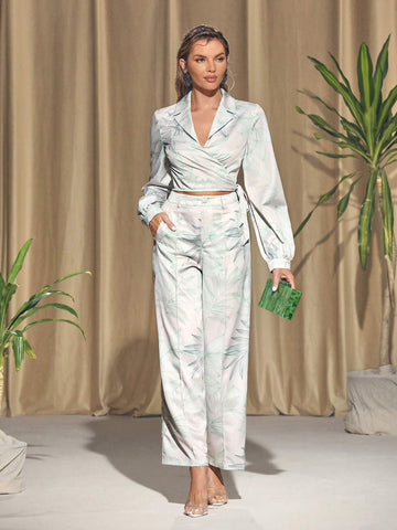 Sagredo Women's High Waist Plant Printed Wide Leg Pants