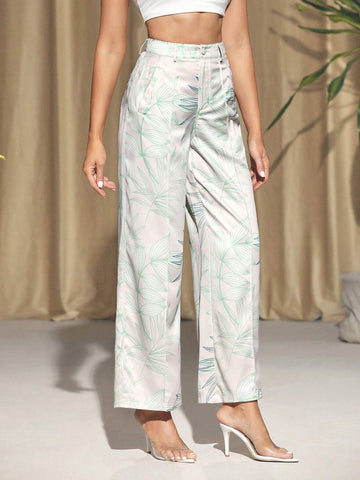 Sagredo Women's High Waist Plant Printed Wide Leg Pants