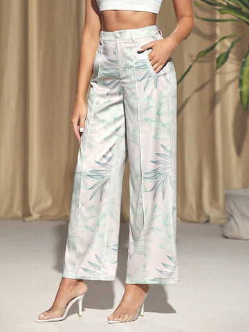 Sagredo Women's High Waist Plant Printed Wide Leg Pants