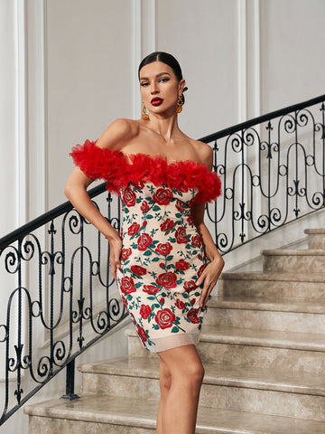 Saige Off Shoulder Floral Embroidered Mini Dress