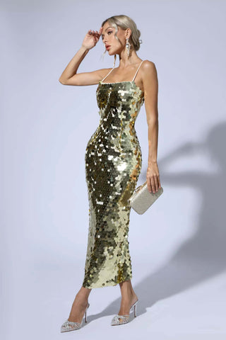 Samara Gold Sequin Party Midi Dress