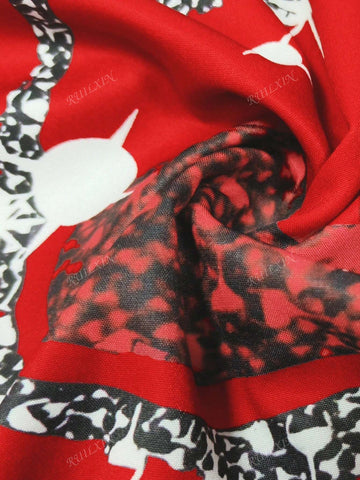 Santa Claus & Snowflake Print Long Sleeve A-Line Christmas Dress With Fur Collar