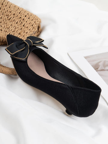 Satin Bow Decor Kitten Heeled Court Pumps
