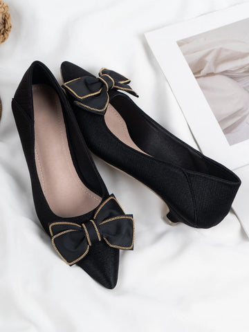 Satin Bow Decor Kitten Heeled Court Pumps