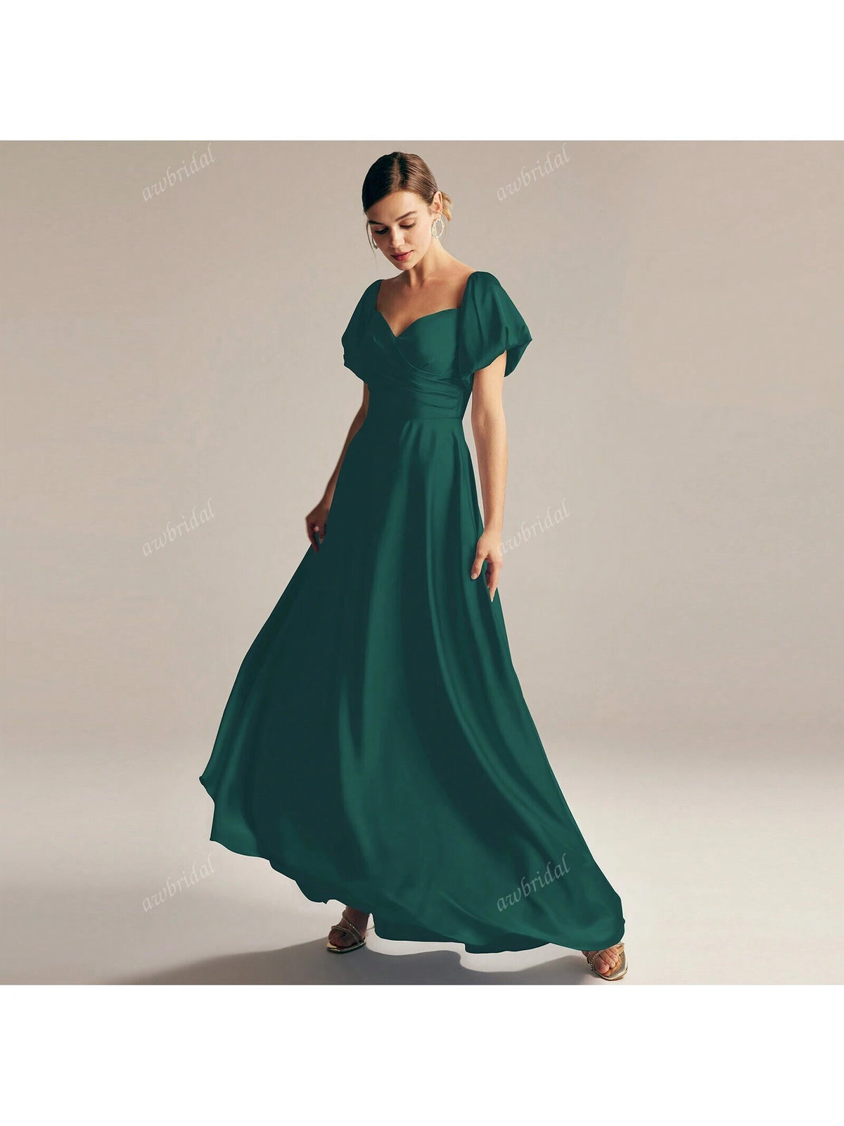 Satin Charmeuse Bridesmaid Dress With Puff Sleeves