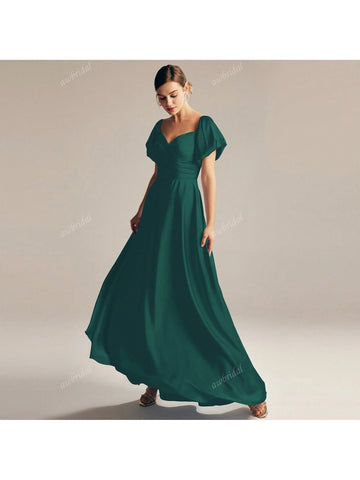 Satin Charmeuse Bridesmaid Dress With Puff Sleeves