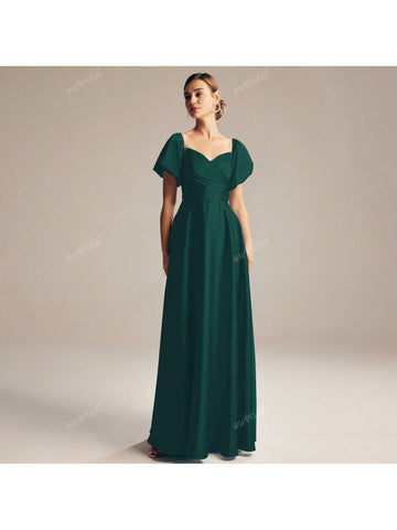 Satin Charmeuse Bridesmaid Dress With Puff Sleeves