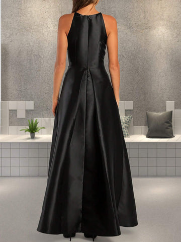 Satin Halter A-Line High Low Dress For Evening Party And Banquet