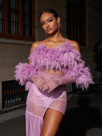 Satine Spaghetti Tulle Maxi Dress With Gloves