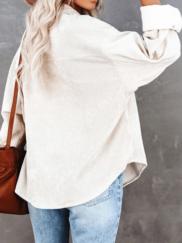 Solid Color Lapel Regular Straight Sleeve Corduroy Shirt, Daily Commute Home Party Fashion Wear