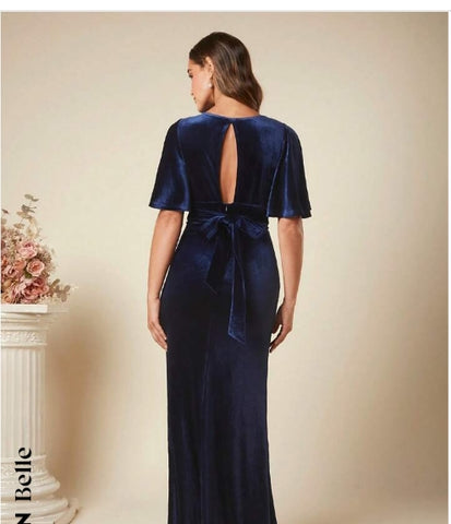 Belle Surplice Neck Butterfly Sleeve Mermaid Hem Velvet Bridesmaid Dress