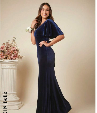 Belle Surplice Neck Butterfly Sleeve Mermaid Hem Velvet Bridesmaid Dress