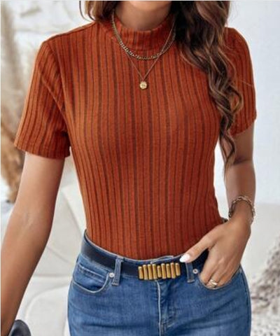 Mock Neck Ribbed Knit Tee
