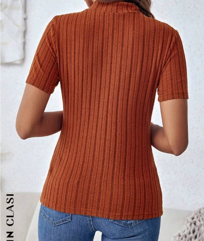 Mock Neck Ribbed Knit Tee