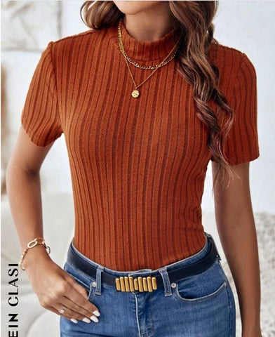 Mock Neck Ribbed Knit Tee