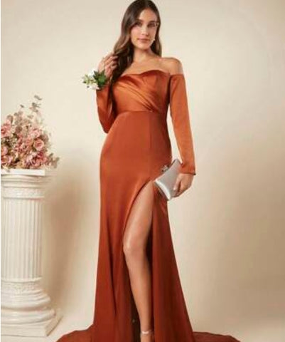Belle Off Shoulder Split Thigh Solid Party Dress