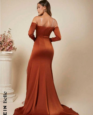 Belle Off Shoulder Split Thigh Solid Party Dress