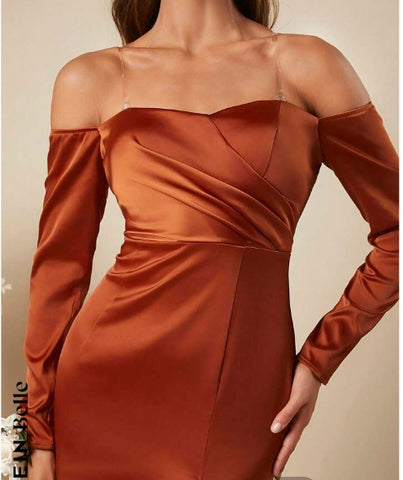 Belle Off Shoulder Split Thigh Solid Party Dress