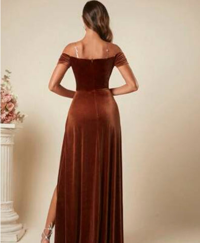 Belle Off Shoulder Wrap Hem Velvet Bridesmaid Dress