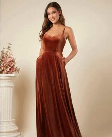 Belle Slant Pocket Velvet Cami Bridesmaid Dress